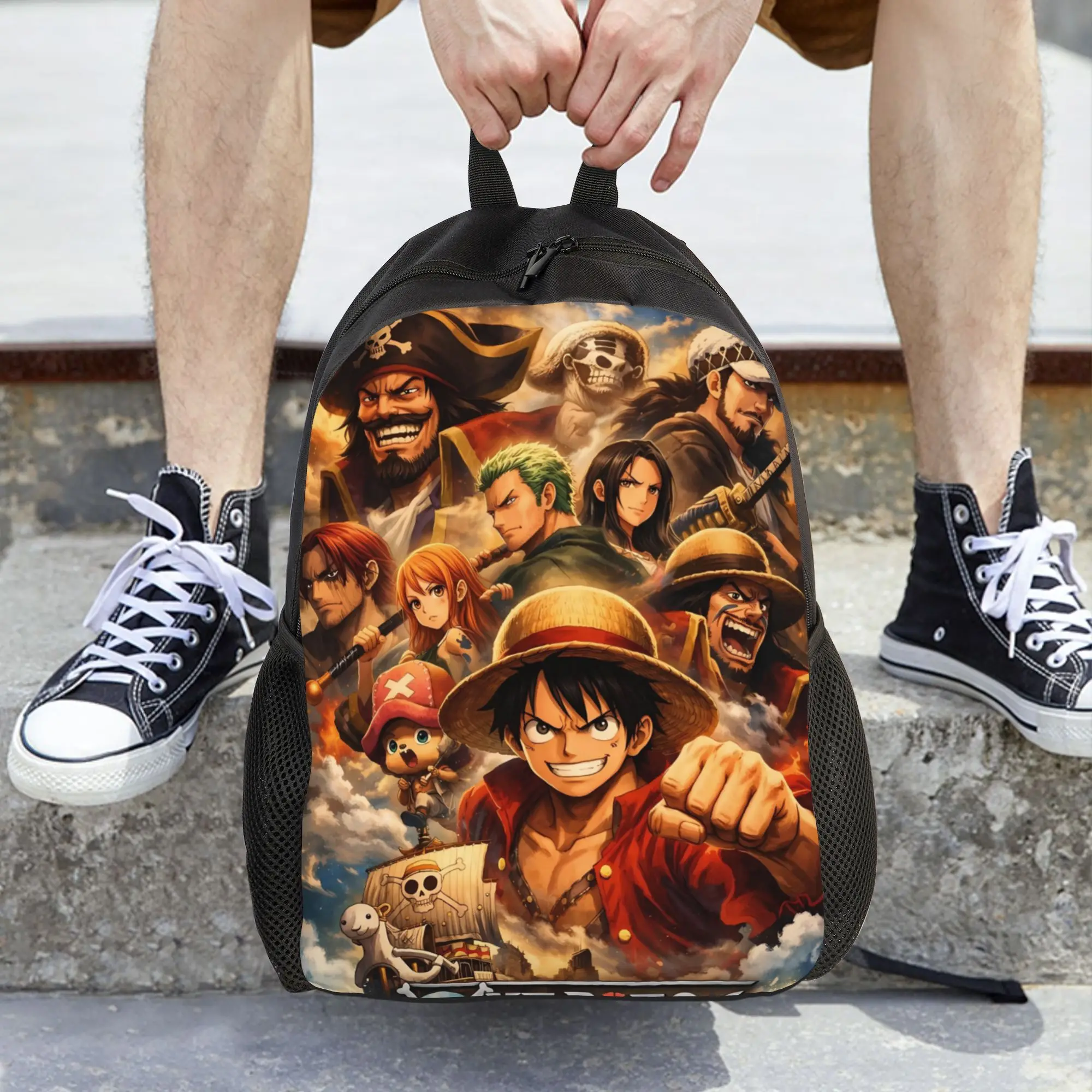 Classic Luffy Epic Poster  Backpack Male Ones Pieces Durable Backpacks Polyester Novelty School Bags Cycling Designer Rucksack