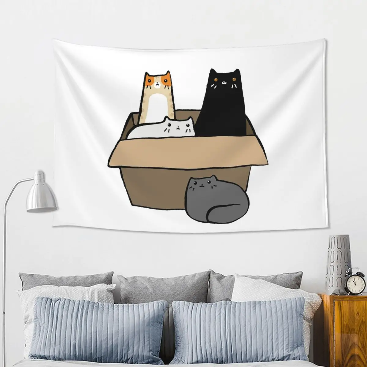 Cats In A Box Tapestry Art Wall Hanging Aesthetic Home Decoration Tapestries for Living Room Bedroom Dorm Room