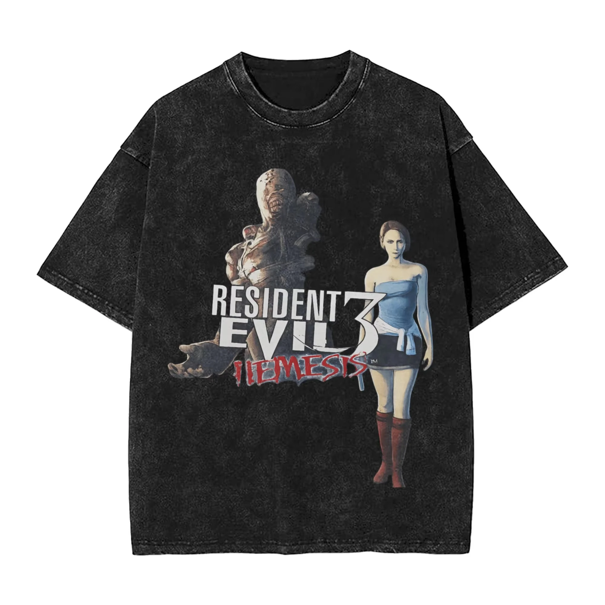 خمر غسلها تي شيرت الشر المقيم 2 فضفاض تي شيرت لعبة فيديو الترفيه التي شيرت للرجل الصيف الجمالية رداء علوي غير رسمي تيز