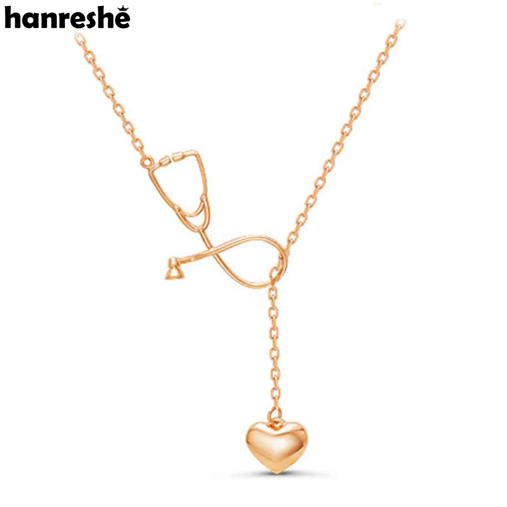 Hanreshe Stethoscope Pendant Necklace Medical Heart Love Dangle Choker Couple Jewelry Gifts for Women Girls Doctor Nurse