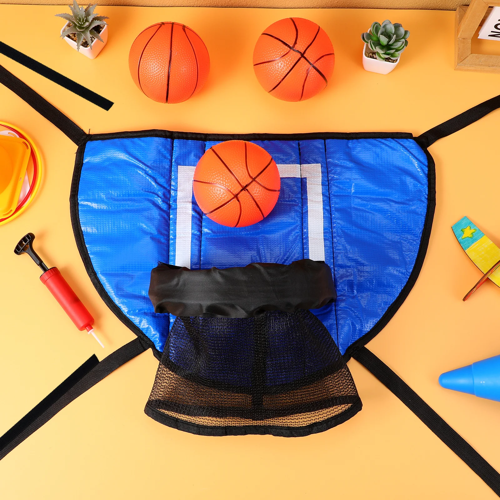

1Set Mini Trampoline Basketball Hoop Indoor Frame Complete Set with Basketballs Inflator Easy Setup Trampoline Games for Kids