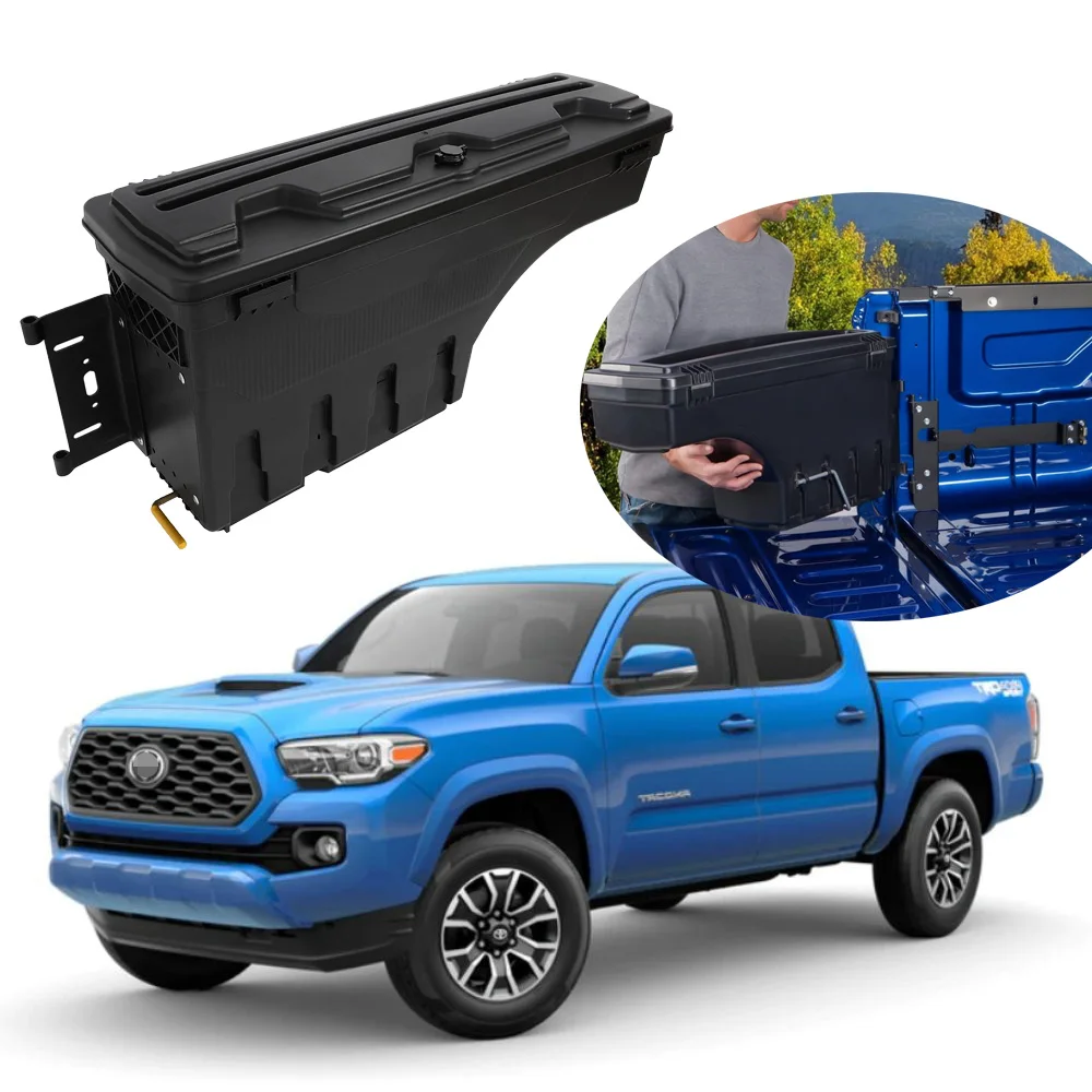 Truck Bed Tool Box 180° Rotating Storage Tool Box Fit For Tacoma 2005-2023 Left & Right Side Waterproof Black Car Tool Box