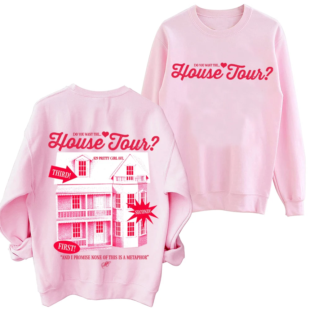 سويت شيرت سابرينا كاربنتر هاوس تور هاراجوكو بياقة دائرية وأكمام طويلة وقلنسوة كبيرة الحجم #5