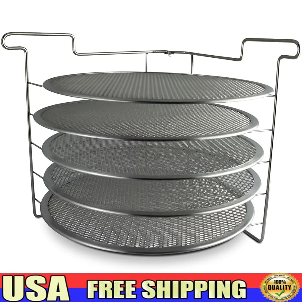 

Folding Pizza Rack with 5 Pizza Screens Metal Construction Convenient Design Storing Cooling Baking Multiple Pizzas