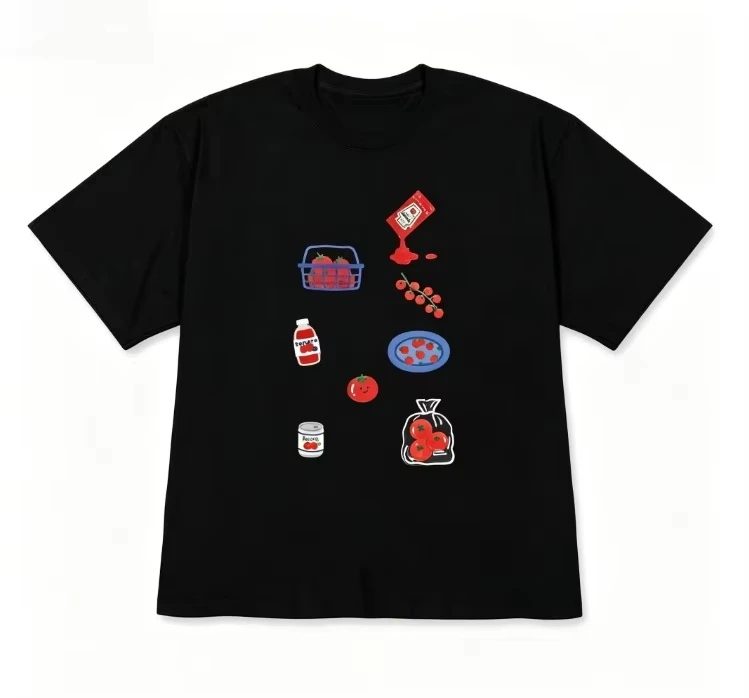 2026 New Kawaii Tomato Print Short-Sleeve T-shirt Korean Style Versatile Cute Hand-Drawn Casual Top Aest