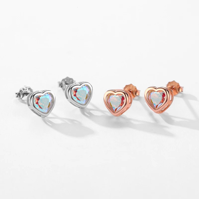Modian 925 Sterling Silver Simple Tiny Hearts Multicolour Zirconia Charm Stud Earrings Classic Rose Gold Color Jewelry For Women