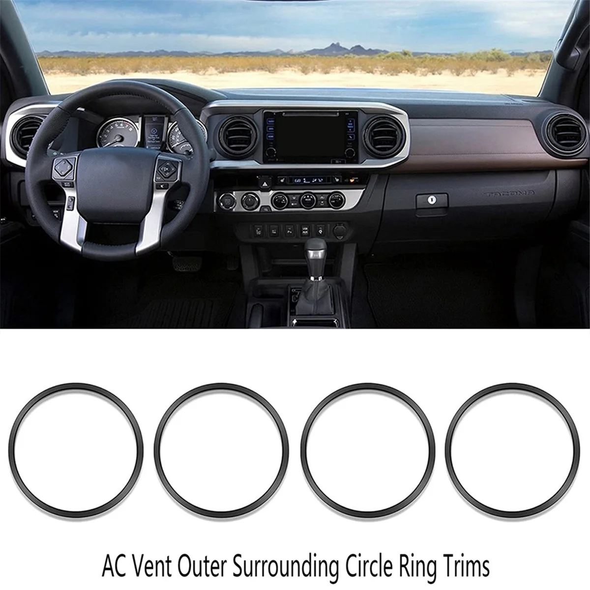 4Pcs Black Car Interior AC Vent Outer Surrounding Circle Ring Trims for Toyota Tacoma 2016-2023