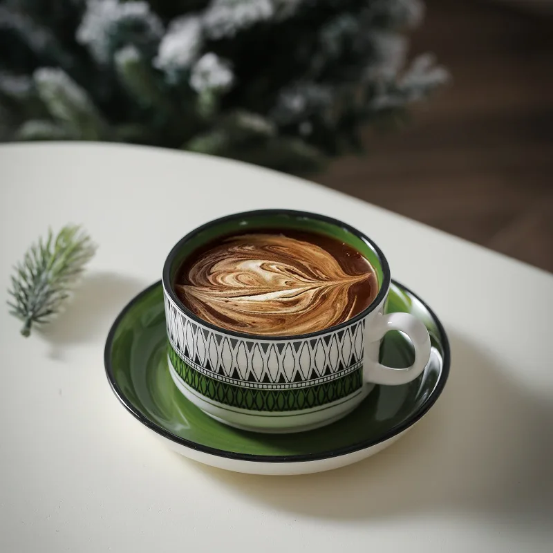 Vintage-Tasse Retro Grüne Diamant-Kaffeetasse mit Untertasse Luxuriöses Porzellan-Tee-Set für Zuhause, Büro und Nachmittagstee