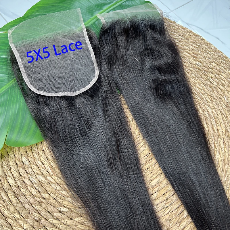 

5x5 кружевная застежка, прямые, предварительно выщипанные, швейцарские, прозрачные, с полной застежкой, только расплавленная кожа, 100% необработанные человеческие волосы, натуральный черный