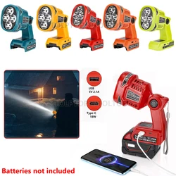 12W Cordless Flashlight LED Work Lamp For Makita/Dewalt/Milwaukee/Bosch/Ryobi 18V Li-ion Battery Emergency Flood Lights with USB