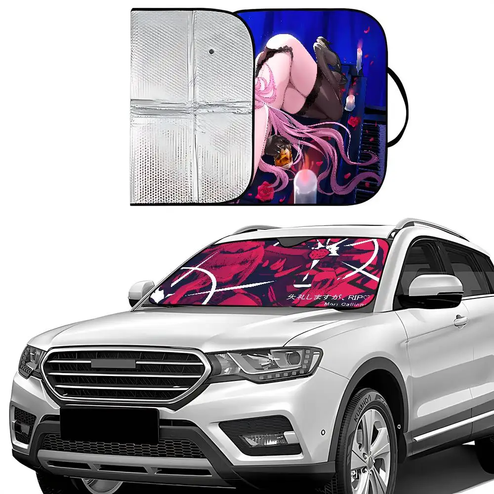 موري كاليوب Hololive سيارة ظلة الزجاج الأمامي نافذة أمامية قناع 70x130 سنتيمتر الشمس قناع الشمسية حماية منقوشة هدية الجدة سيارة #1