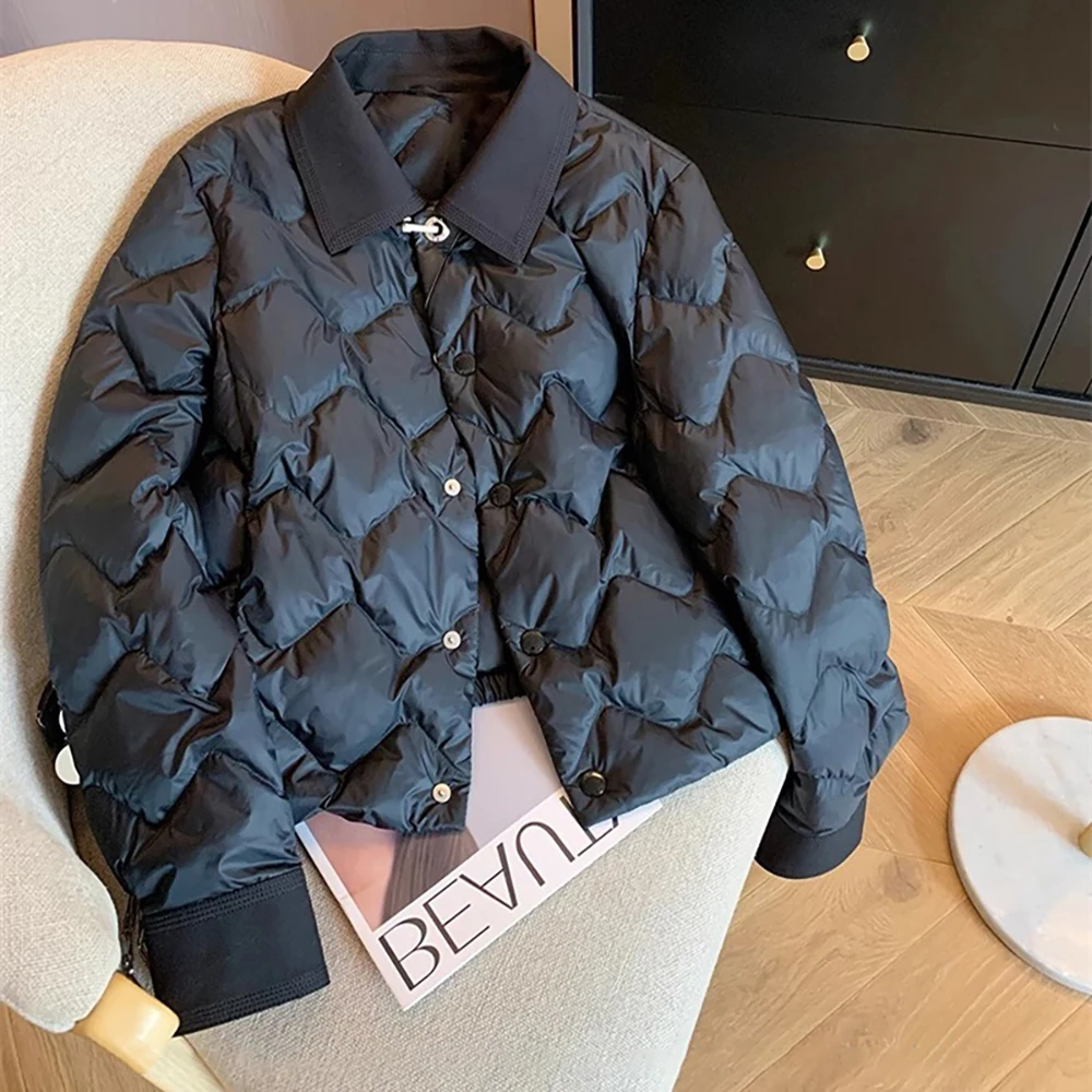 Women\'s Winter Cotton Padded Coats 2024 New Casual Solid Black Quilted Jackets Female Warm Outerwear Lightweight Cotton Jacket