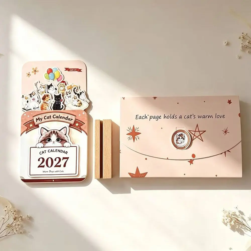 Paper 2027 Desk Calendar Floral Artwork Wooden Base Wooden Table Calendar Monthly Monthly Desk Calendar Home Office Decorative