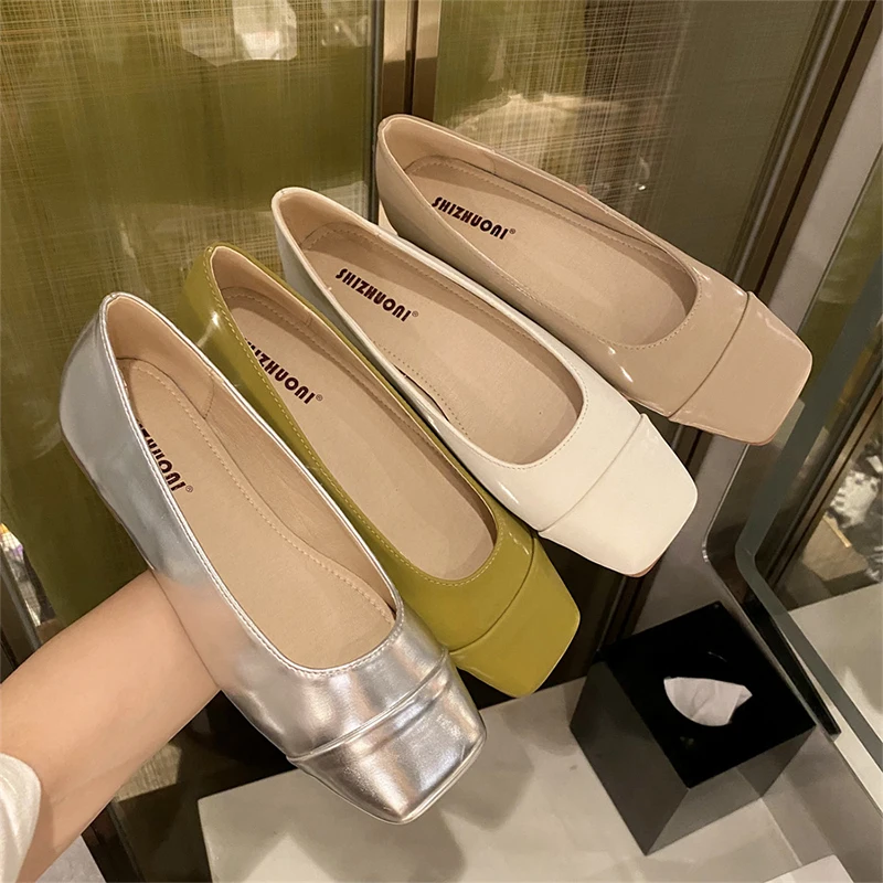 

Women's Pumps Square Toe Flats Shoes Loafers 2024 Autumn New Gentle Slip On Casual Leather Dress Shoes Mary Jane Grandma Shoes