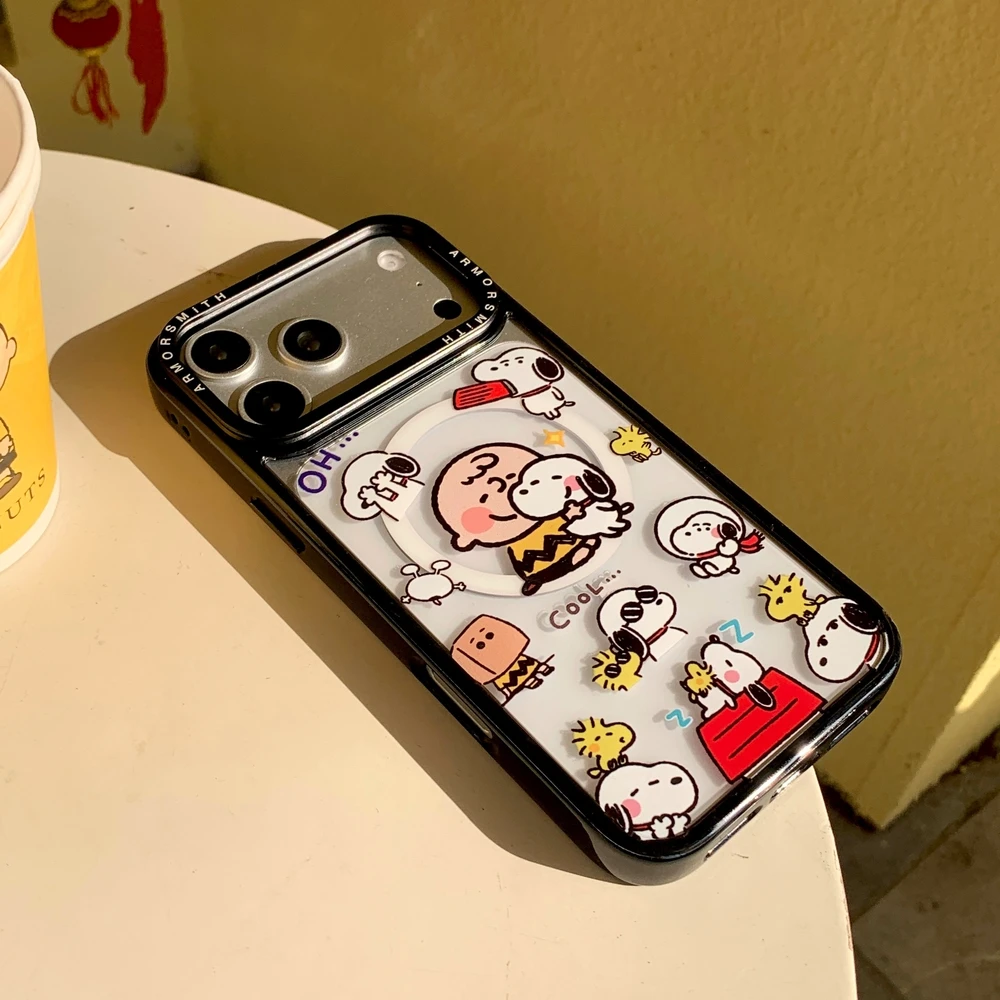 Cute Cartoon Snoopy Charlie Brown Magnetic Holder Magsafe Wireless Charge Phone Case For iPhone 17 16 15 14 13 Pro Max Cover view 6