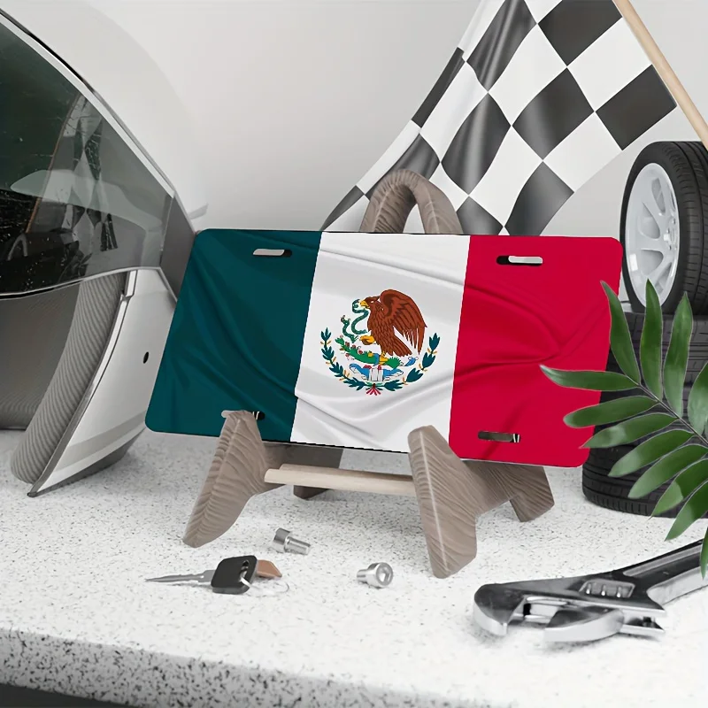 Mexican Flag Car License Plate Frame - Personalized Stainless Steel, 12.2