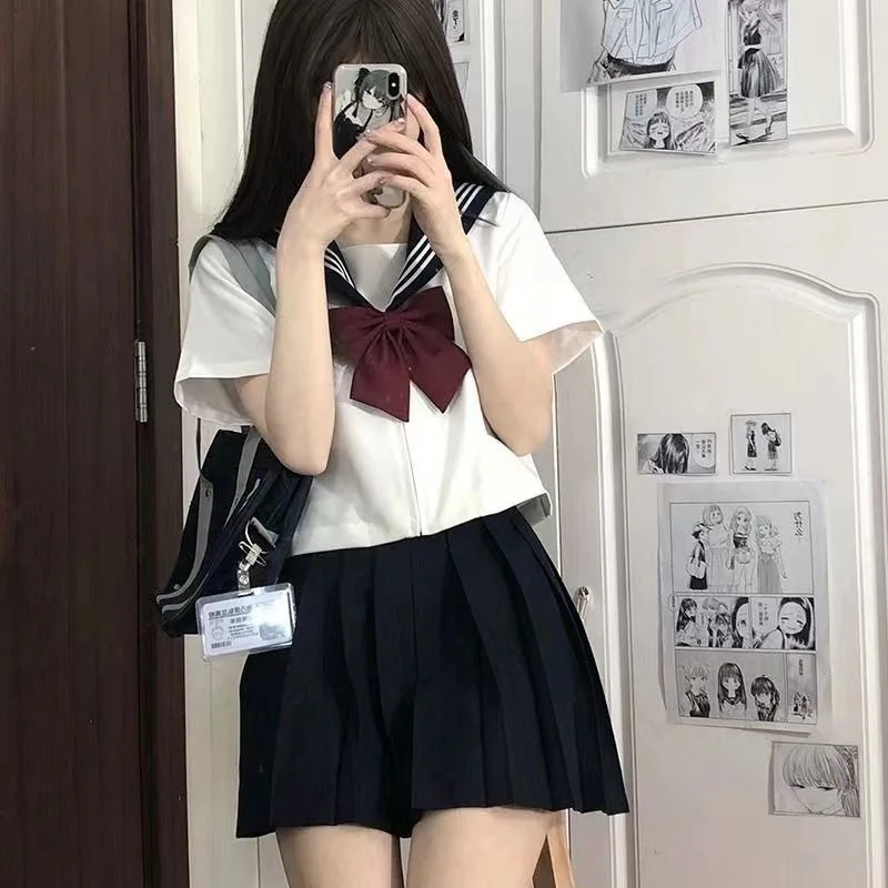 Terno de marinheiro japonês bonito menina jk uniforme escuro má menina terno médio outono e inverno estilo universitário uniforme estudante do ensino médio