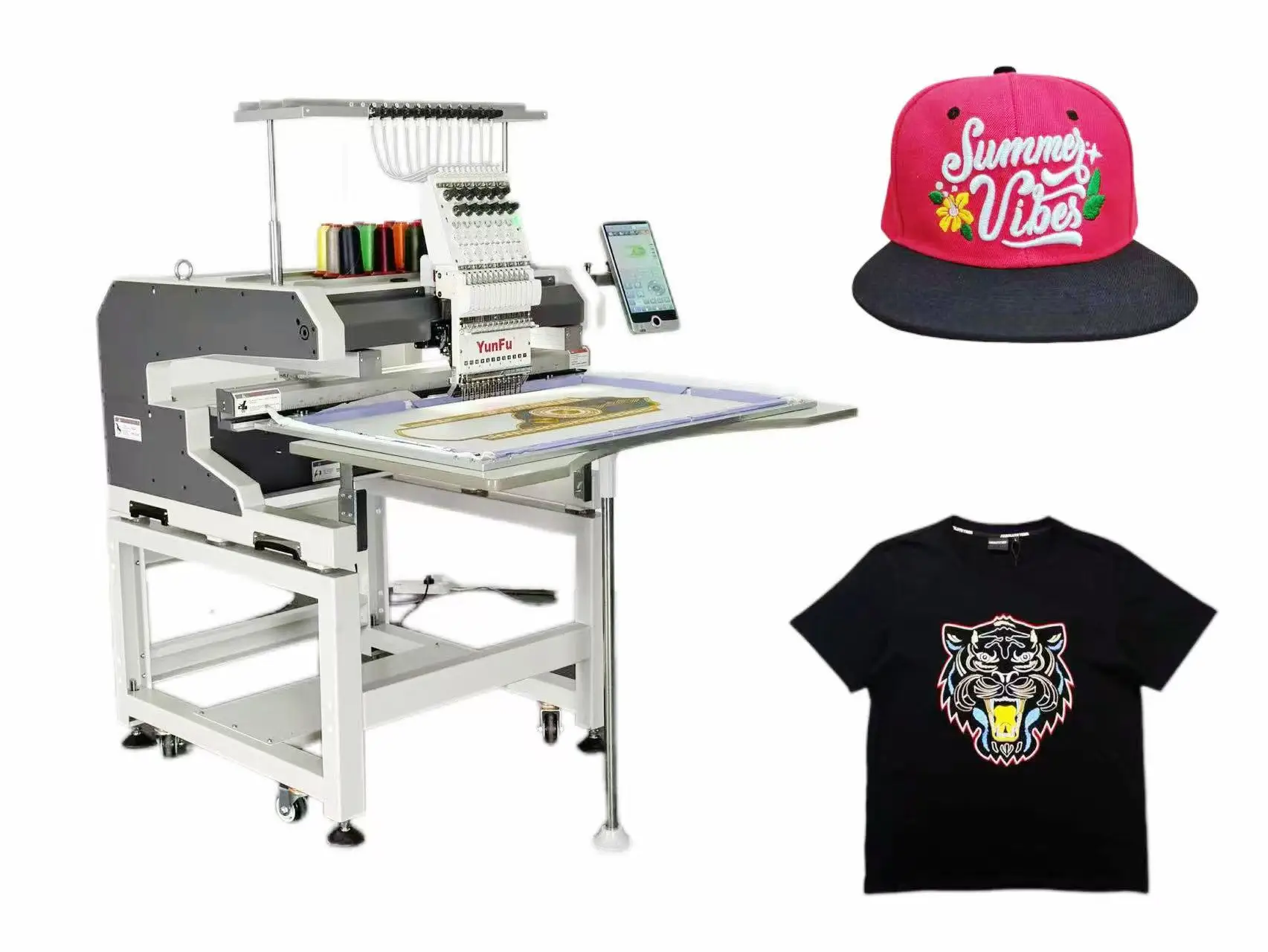 Cap Flat Finished Computerized Embroidery Machine High Speed 1200RPM Embroidery Area Automatic Commercial Industrial Use