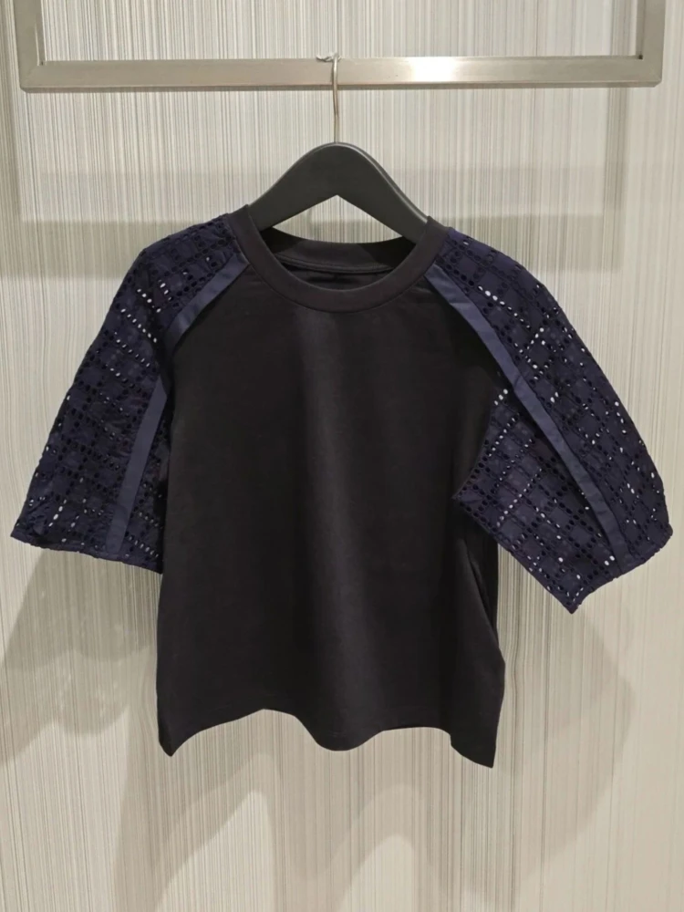 

Женская повседневная свободная футболка с круглым вырезом и коротким рукавом, с вырезами, летний топ из модного хлопка, влагоотводящий