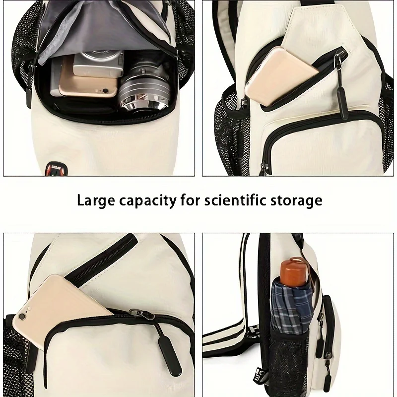 Multi Pockets Sling Backpack Casual Nylon Crossbody Bag chest bag  Shoulder bags For Travel Hiking Daypack With Zipper Strap