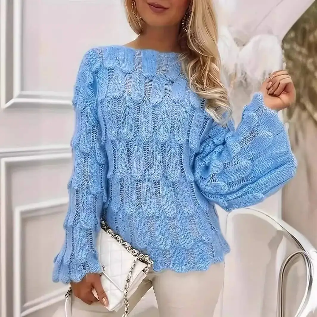 

2026 Autumn/Winter Women's Elegant Printed Hollow Knitted Sweater Temperament Commuting Female Clothing Women Fashion Pullovers