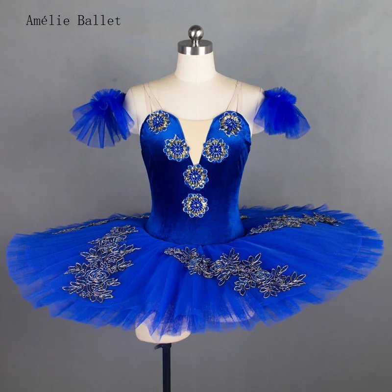 Tutu de ballet pré-professionnel en velours bleu royal pour filles et femmes, costume de danse ballerine, robe de performance pansement, BLL024