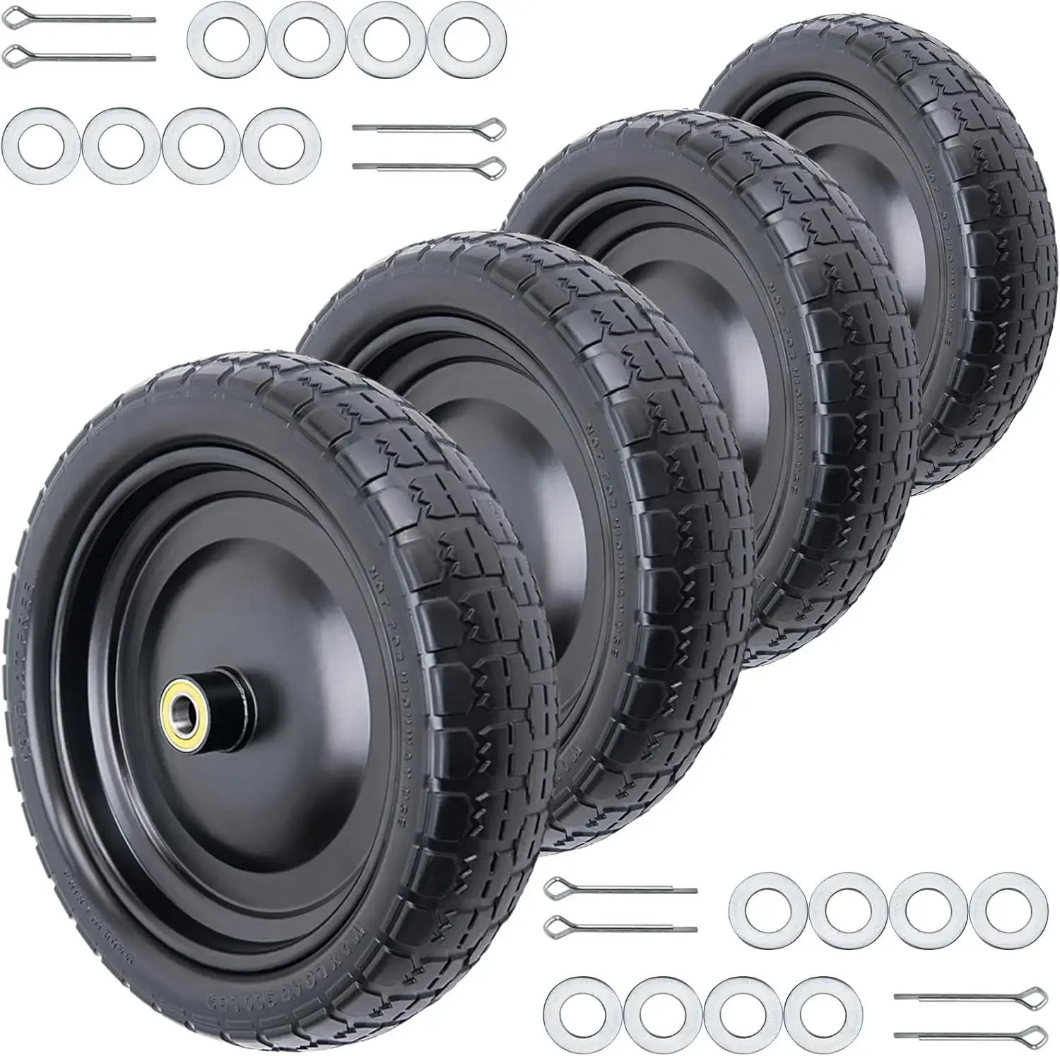 13" Flat Free Wheels, 4.00-6 Tire Flat Free 4-Pack with 3/4" Bearings 2.1" Offset Hub for Gorilla Cart, Wheelbarrow, Garden