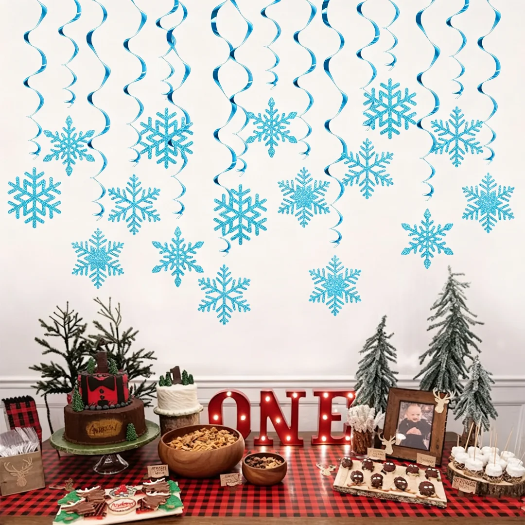 Glitter Snowflake Swirl Hanging Decorations Winter Christmas Party Ceiling Ornaments for Holiday Decor view 2