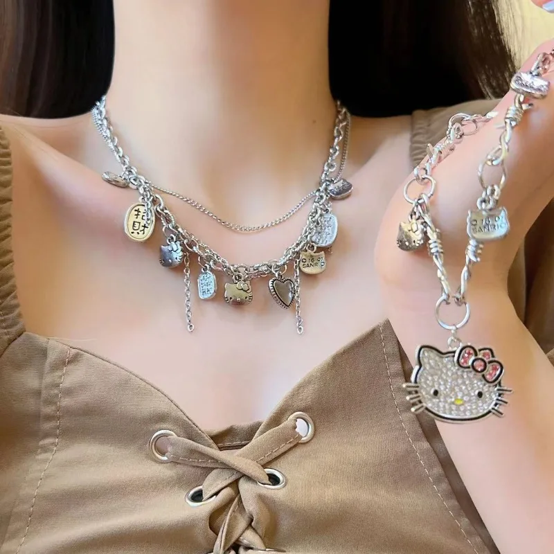 

Sweet Anime Kawaii Hello Kitty Ina Fashion MINISO Chain Pendant Cute Cartoon Female Necklace Decoration Gifts for Girls