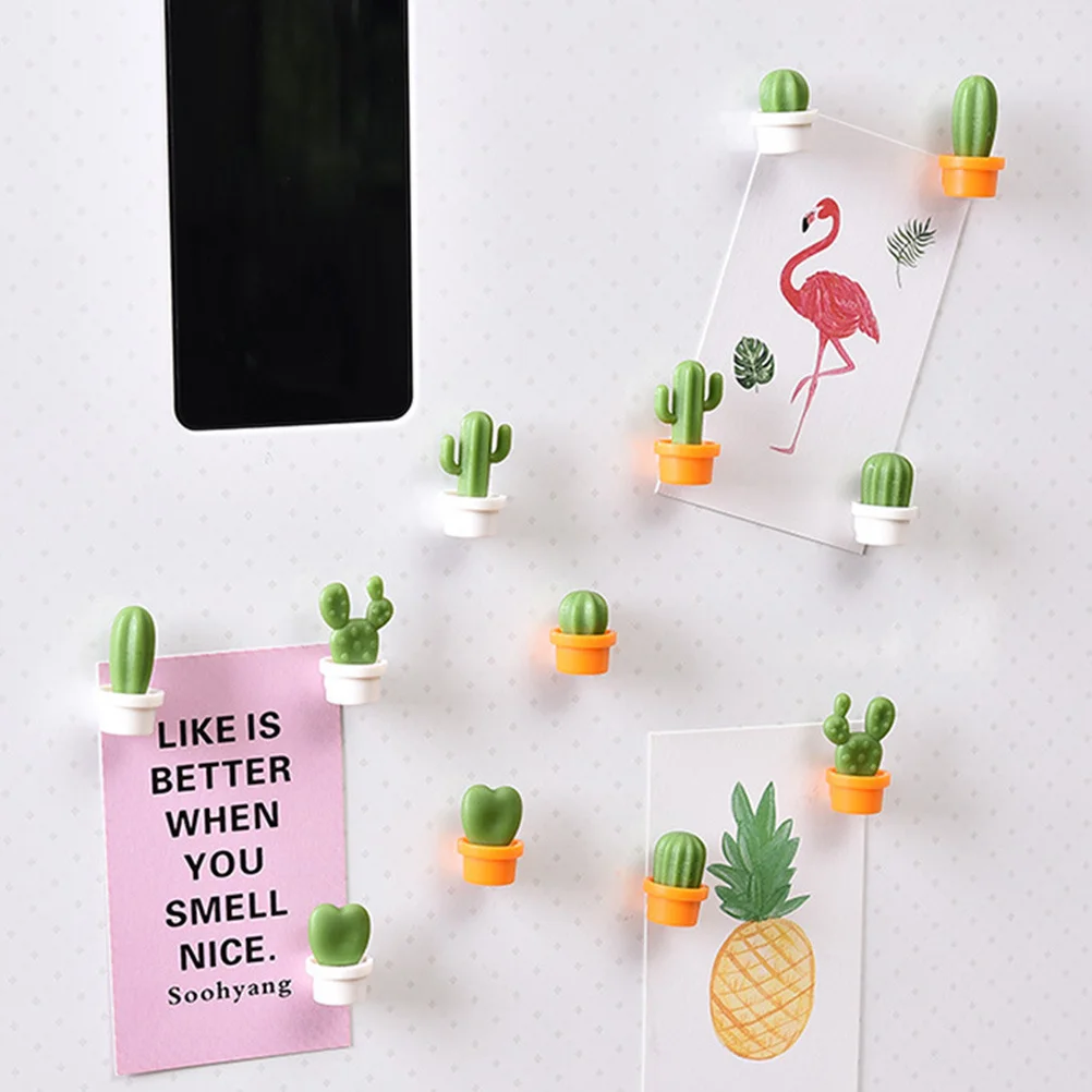 

12Pcs Cactus Fridge Magnets Creative Magnetic Stickers for Refrigerator Office Home Kitchen Decoration Orange White Basin