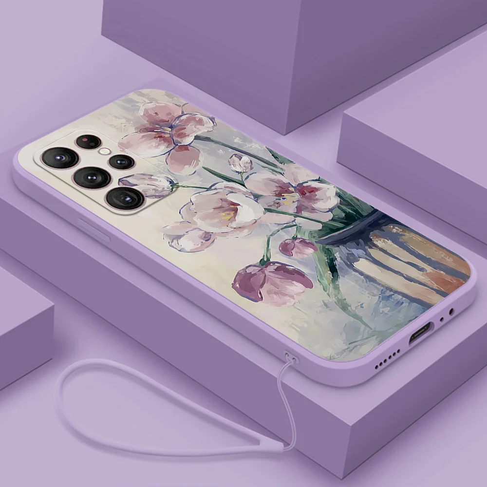 Oil Painting Flower Silicone Case For Samsung Galaxy S21 S22 S23 S24 Ultra S24 Plus S21 FE S20 FE S23 FE S23 Plus 5G Cases Cover