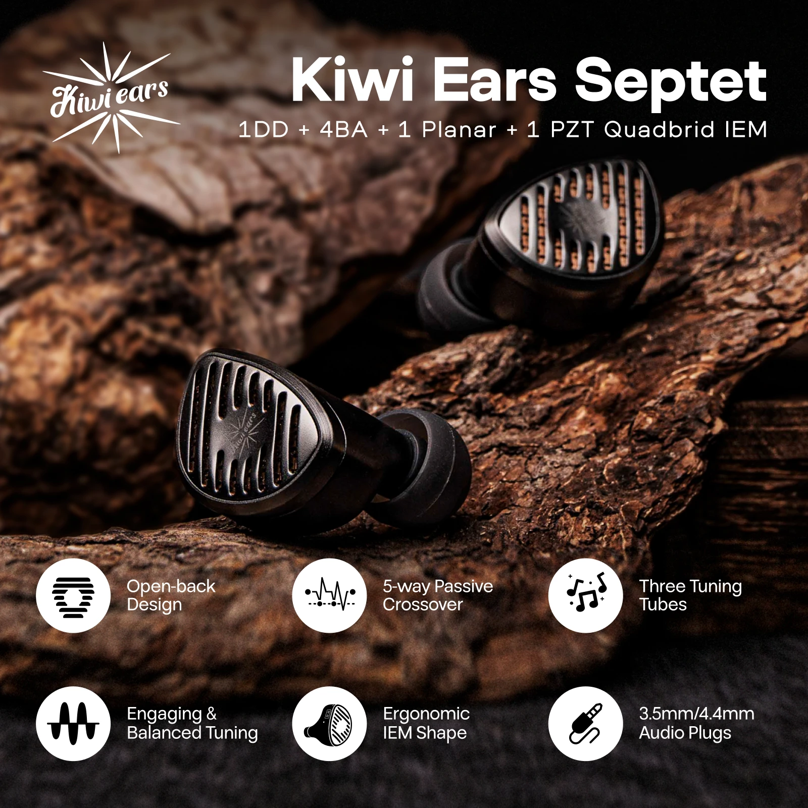 Pre-order Kiwi Ears Septet 1DD+4BA+1 Planar+1 PZT Quadbrid IEM Earphone Wired Earbuds with  Engaging and Balanced Tonal Balance