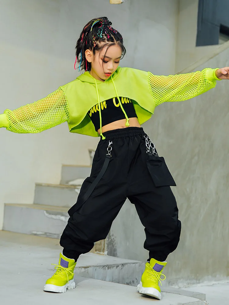 Girls Hip Hop Dance Costume Boy Jazz Dance Clothing Modern Mesh Street Dance Wear Vest Tops Pants Kids Performance Outfit