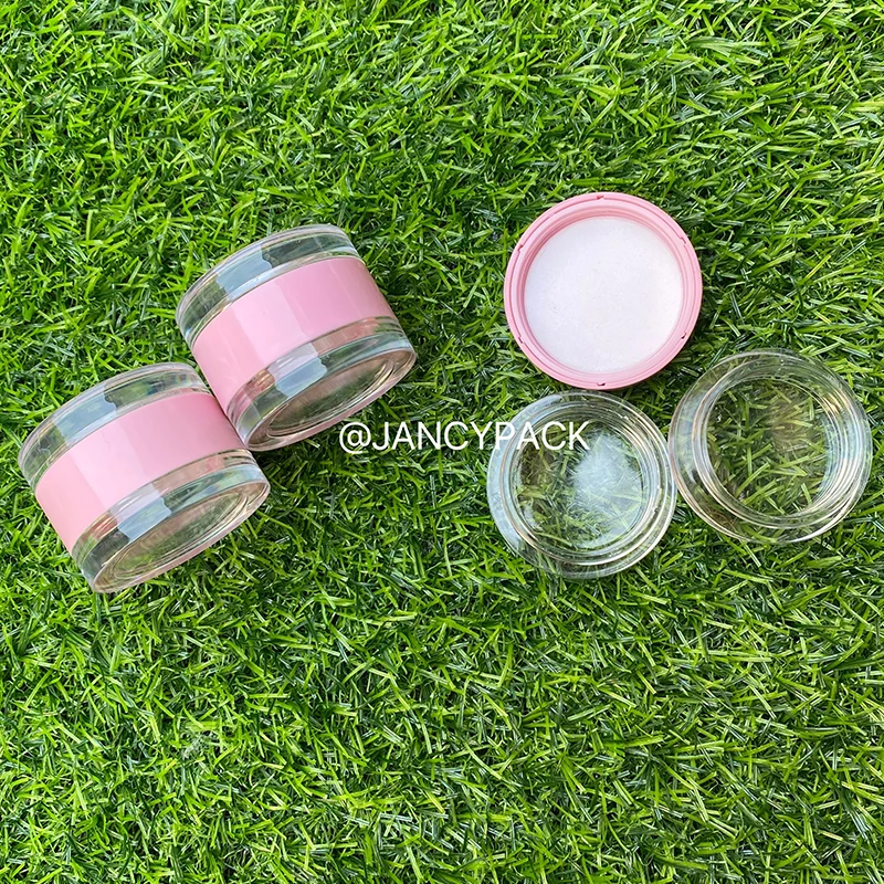 

5g Two Layers Empty Pink Round Lip Balm Scrub Container Lip Gloss Tint Tubes Eyeshadow Palette Compact Clear Jars with Lid