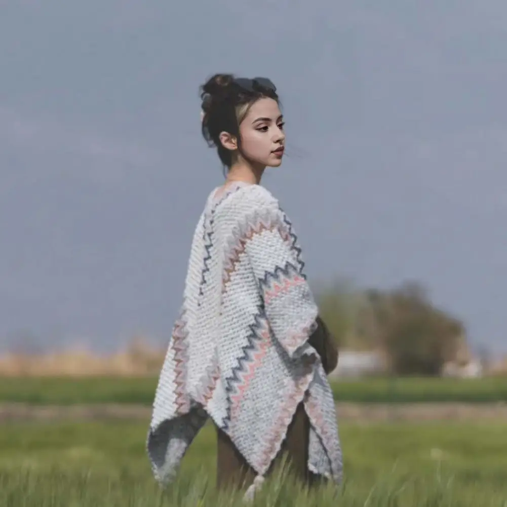 Vrouwen sjaal etnische stijl patchwork kleur mantel met koelkast decor dames breien sjaal voor cocktailjurk accessoire draperen