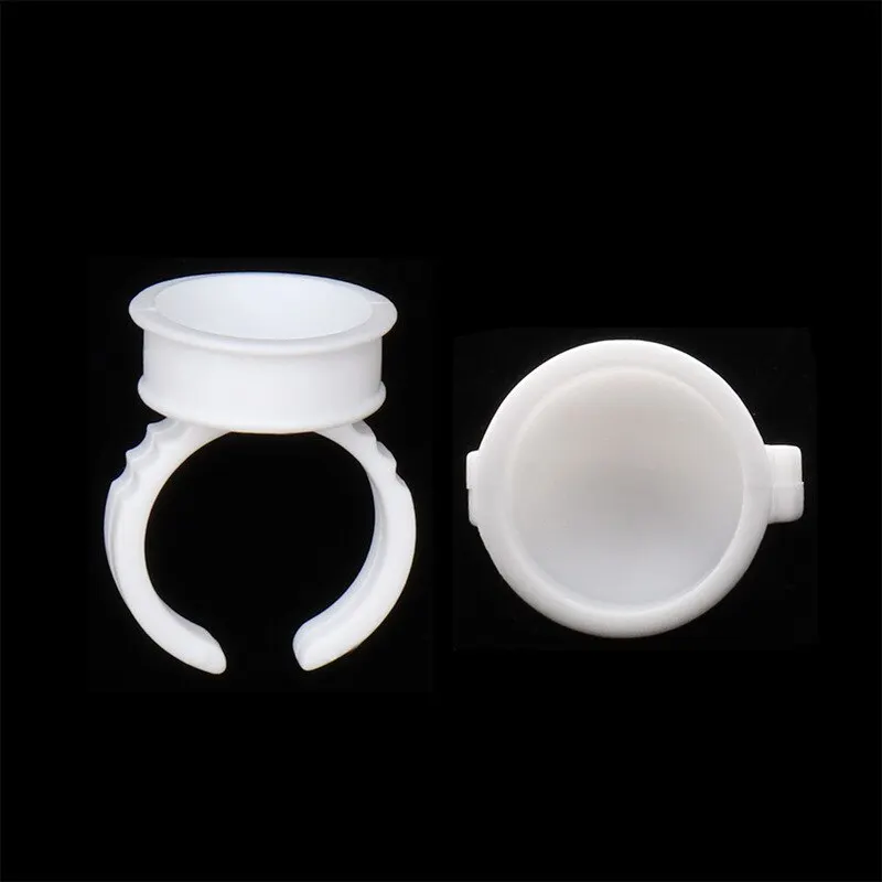 100pcs Disposable White Glue Holder Ring Adhesive Pallet For Eyebrow Tattoo Pigment Eyelash Extension Container Ring Cup