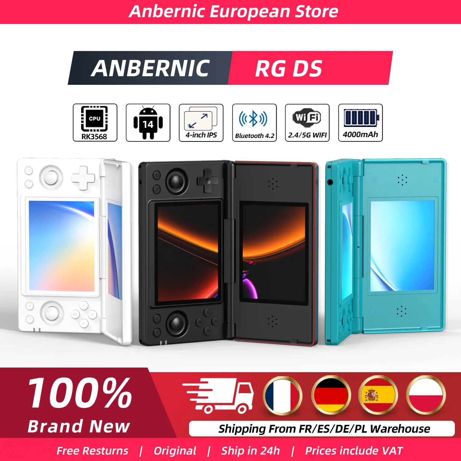 Consola de Juegos Portátil Plegable Anbernic RG DS RK3568, Sistema Android 14, Joystick para Dos Jugadores, Pantalla… — oferta en AliExpress
