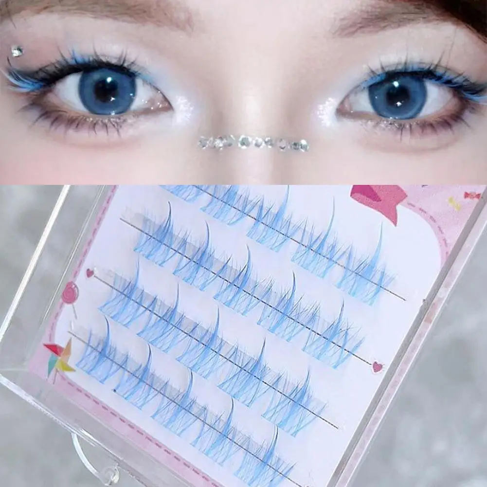 

Pink/White/Blue/Purple /Green Colored Eyelash Clusters Lashes False Manga Faux Colored Long Natural Eyelashes Bunche P2J9