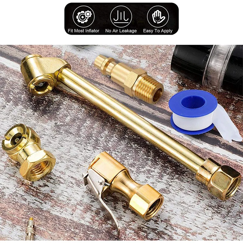 9PCS Heavy Duty Brass Air Chuck Set,Dual Head Air Chuck,1/4 Female NPT Closed Ball Air Chuck,Closed Flow Tire Chuck