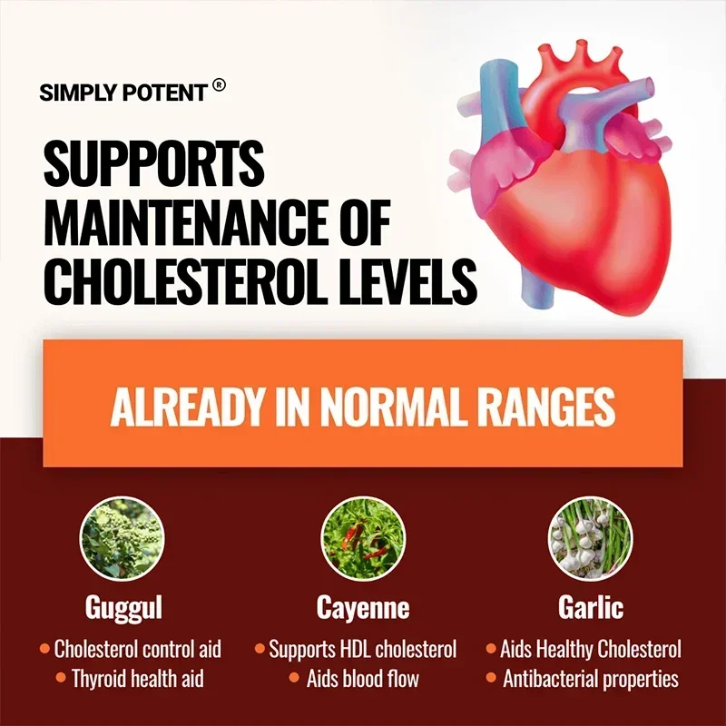 Cholesterol Support Supplement - Healthy Cholesterol, Triglycerides, HDL, Fat Burning, Garlic, Botanicals, Heart Health