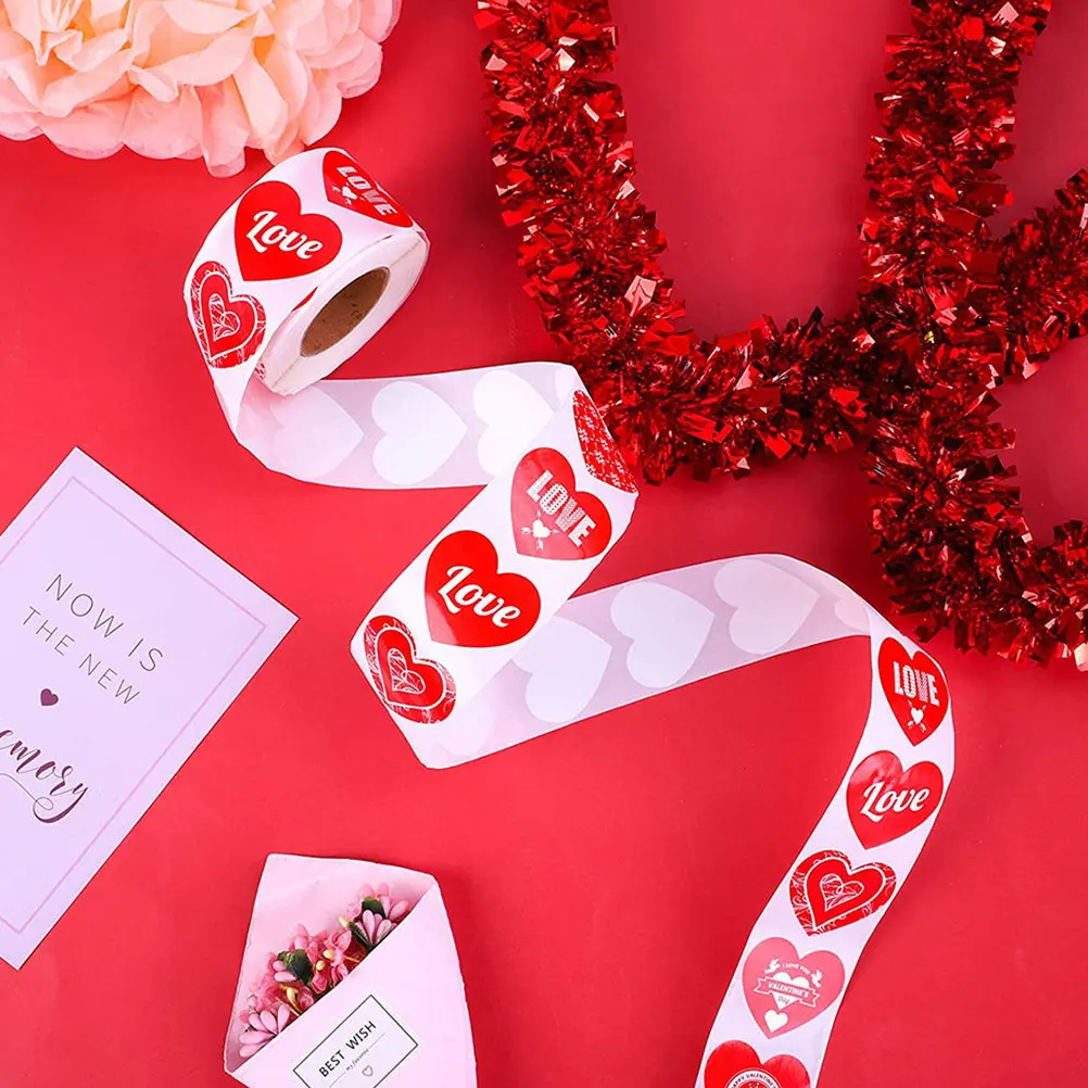 

1 Roll Creative Love Themed Stickers Waterproof Valentine's Day Seal Decals for Present Wrapping Party Supplies Bag Closure