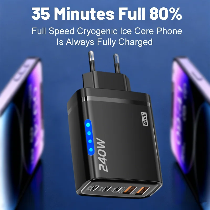 240W 5 in 1 GaN Desktop Charger For IPhone 16 15pro Laptop Samsung Fast Charging Adapter 120w Type To TypeC Cable Charger - view 3
