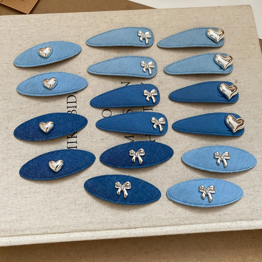 Grampo de cabelo lateral com laço de amor de tecido jeans para mulheres 2025 moda simples e versátil grampos de cabelo com bico de pato joias com clipe lateral