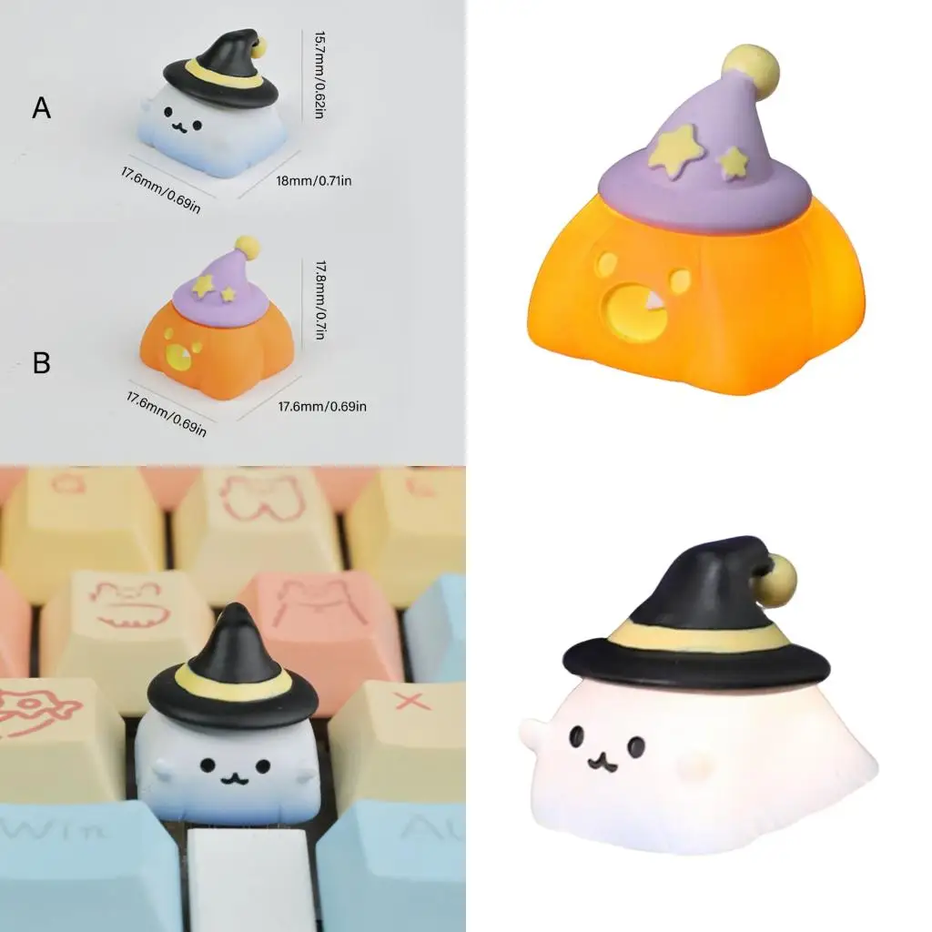  Translucent Resin Keycaps Showcasing 3D Ghosty Pumpkin Designs for Personalizing Typing Experience in Multiple Settings