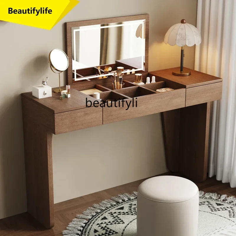 Q181 Solid wood dresser chest, Italian light luxury high-end small apartment bedroom with lamp flip makeup mirror makeup table