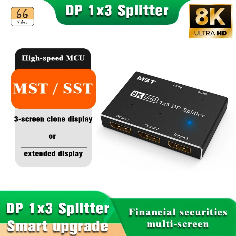 

DP1x3 Splitter Computer Display MST Distributor One in Three out Audio Video Splitter for High-Resolution Multi-Display