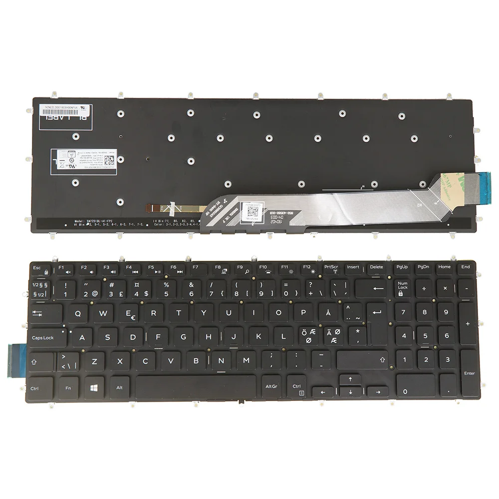 Keyboard for Dell Inspiron 3790 3793 5570 5575 5770 5775, 15 Gaming 7577 15- 5565 5567 5583 Nordic Czech Slovak Belgian UK