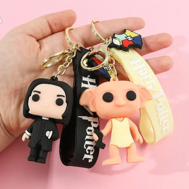 Harry Potter PVC Keychain Cute 3D Figures Harry Hermione Voldemort Malfoy Snape Dobby Key Ring Fans Bag Car Pendant Gift view 4