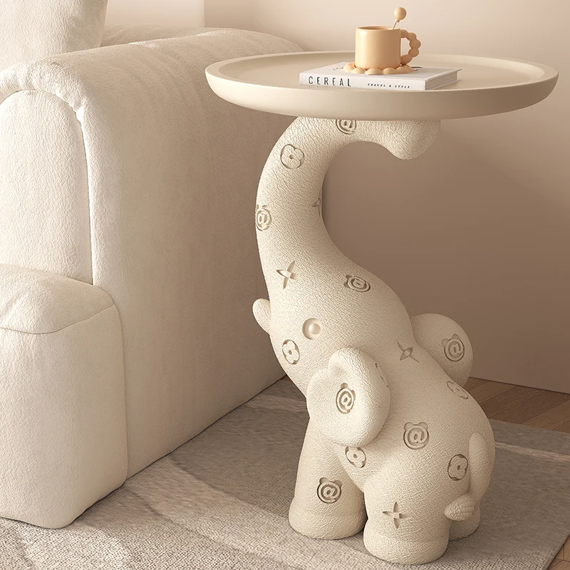 Cream Leather Elephant Side Table Modern Chic Open Storage Shelf Bedroom Living Room Decor Multi-functional Accent Table