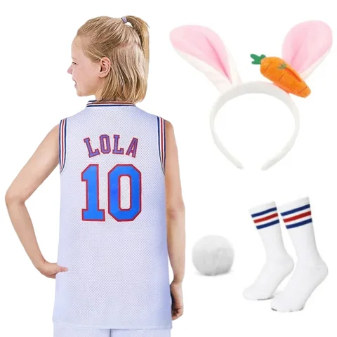 Movie Bunny Kids BUGS Cosplay Costumes Youth Basketball Jersey LOLA Halloween Easter Party Costume Child Sewing Shirt Set White